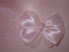 Infant Lace Headband - White Satin Bow with Pearls